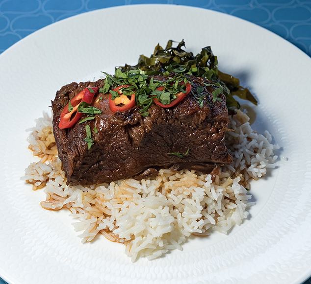 Asian Braised Beef Short Ribs With Broth & Grilled Pak Choi