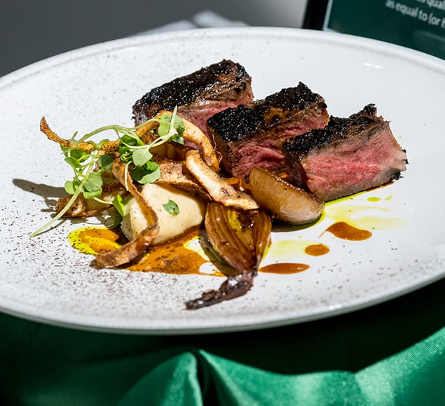 Blackened Wagyu sirloin, little ox red IPA, caramel onions, parsnip & watercress