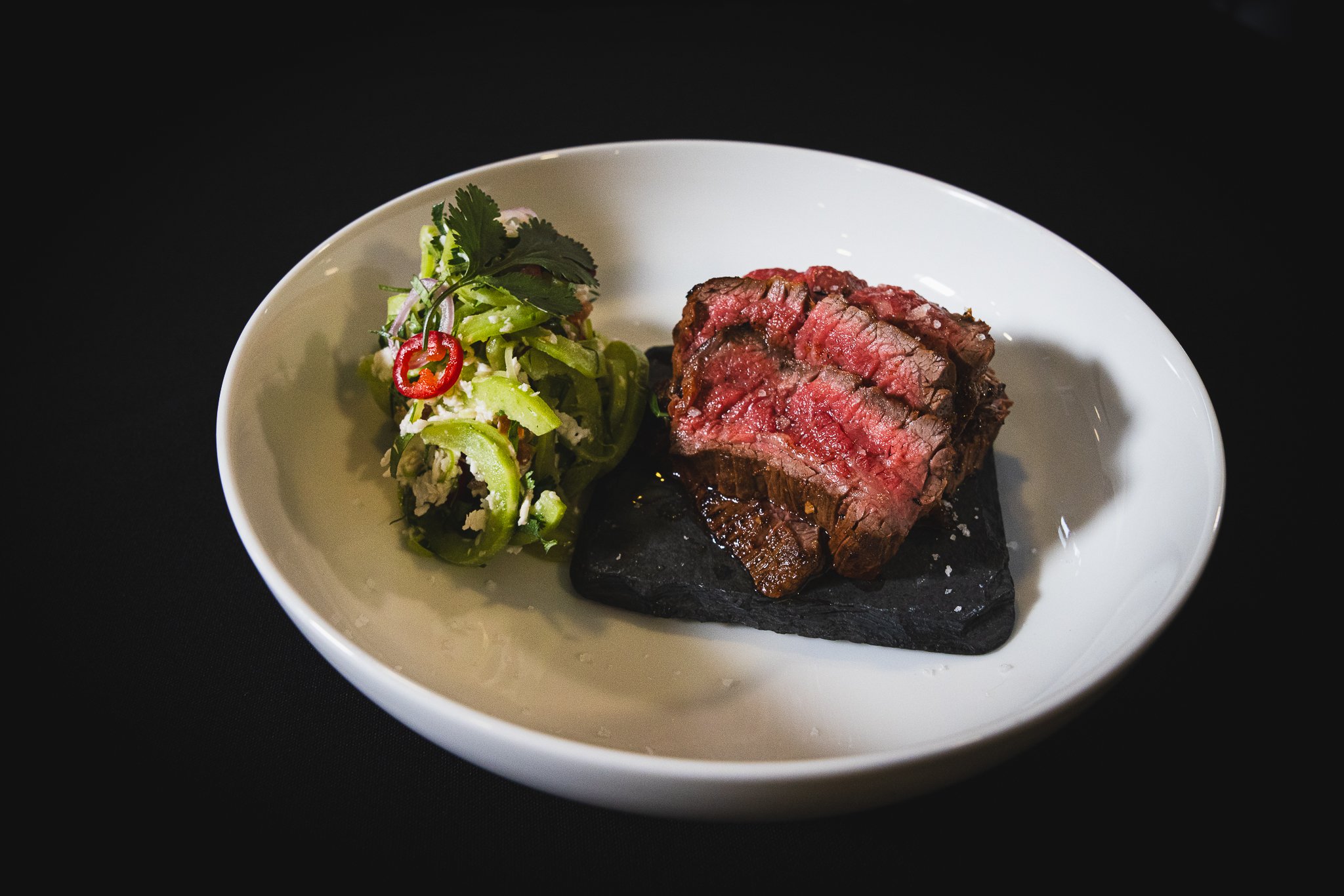 Chargrilled Australian Wagyu Bavette Hacho Miso & Snake Gourd Salad